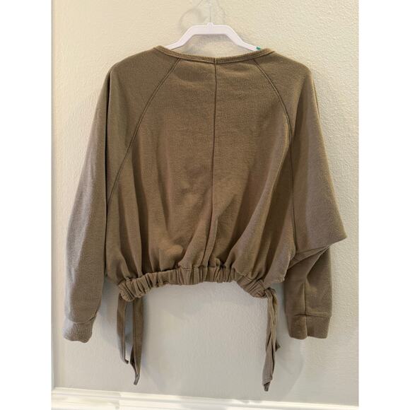 HYFVE Women's Brown Cropped Side Ties Elastic Waist Sweatshirt Pullover Size S - Picture 3 of 5